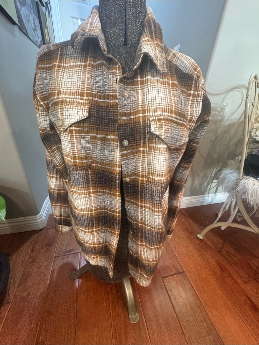 RVCA women’s  Long Sleeve Brown Plaid Button-Up Shirt